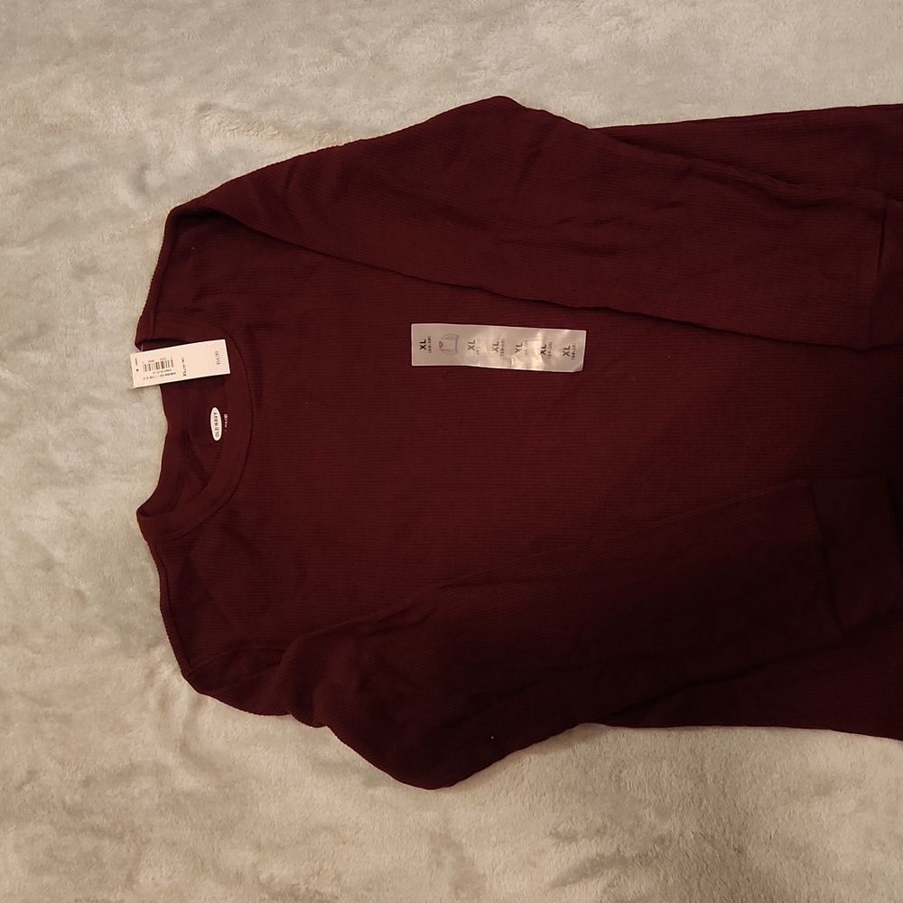 Old Navy Boys Waffle Long Sleeve Maroon Shirt XL 14-16